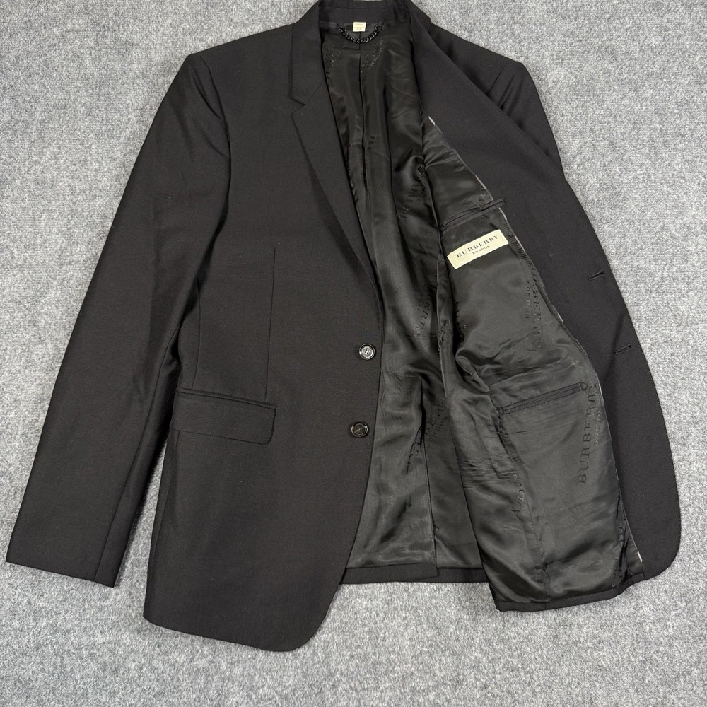 Burberry London Wool Mohair Suit Jacket Blazer Mens 52R / 42R Black Italy Slim